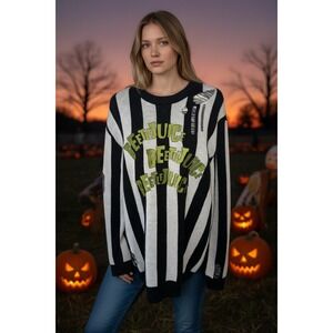 Beetlejuice Striped Distressed Graphic Sweater Hot Topic Halloween Movie Size S